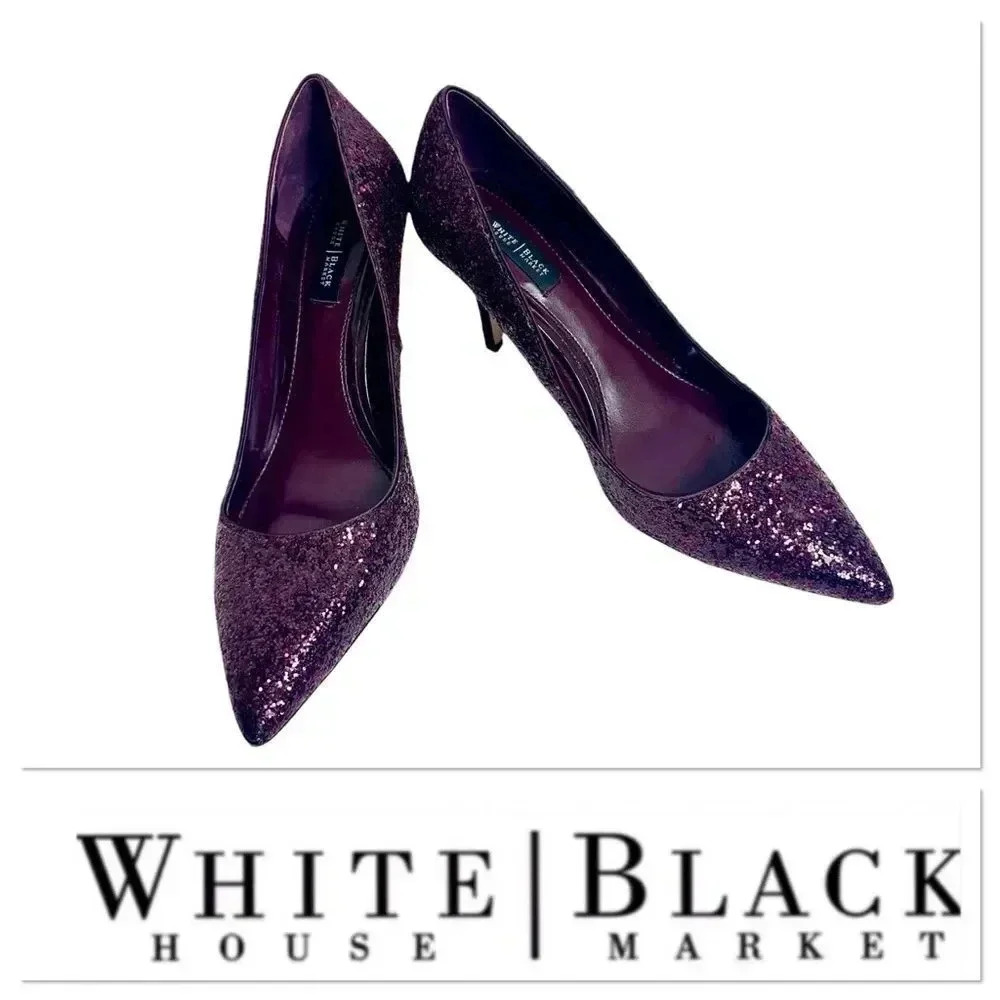 White House Black Market Purple Glitter Pointed-Toe Pumps